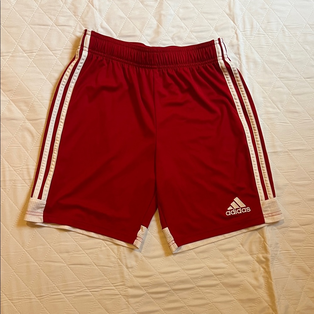 adidas Men's Maroon Athletic Shorts with White Stripes